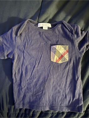 Burberry Navy Short Sleeve Tee with Signature Check Pocket